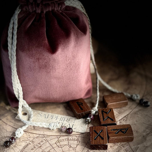 Handmade Italian Ponto Hazelnut Velvet & Natural Linen Rune Bag