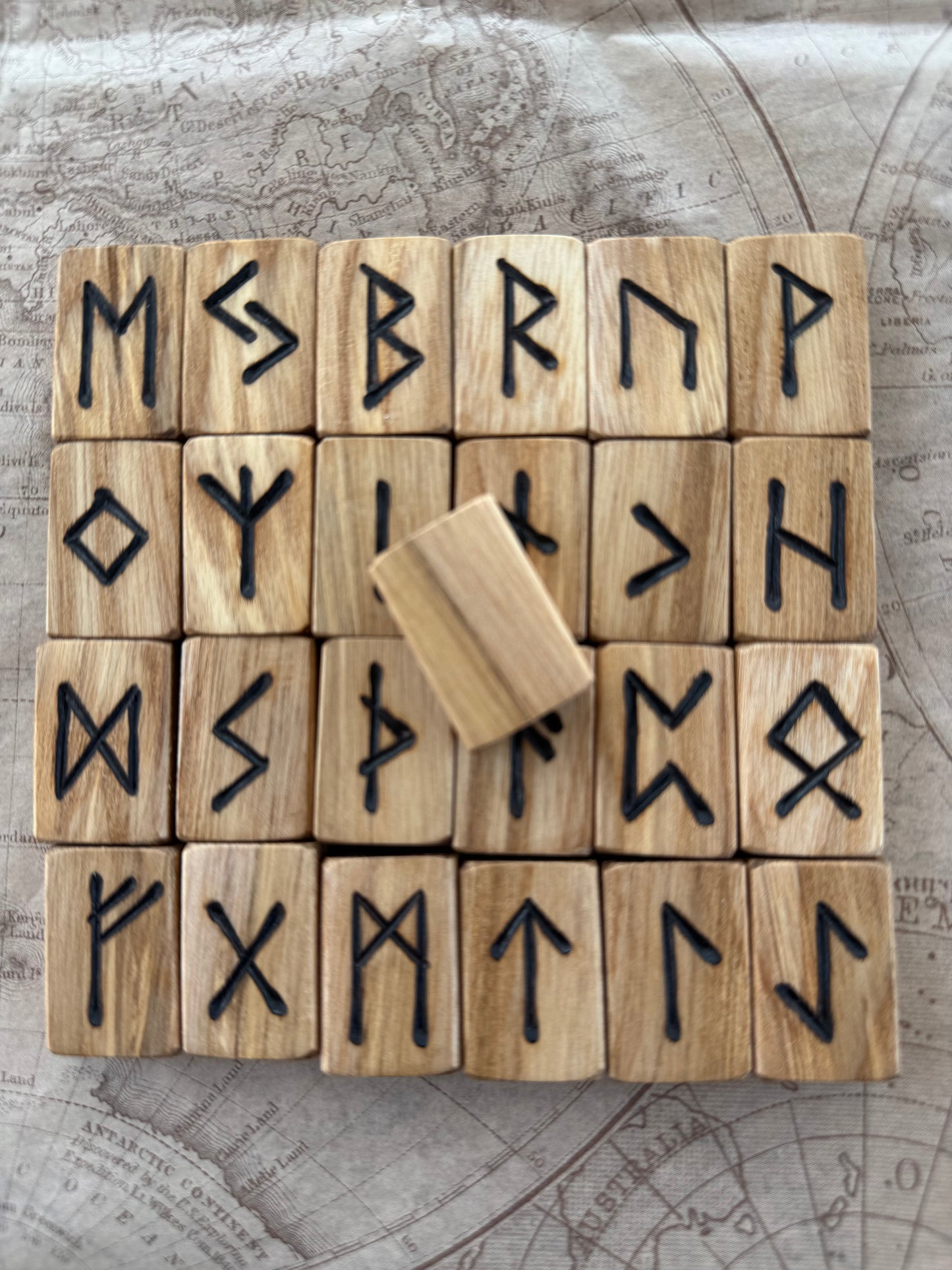 Ash Wood Rune Tiles – Handcrafted 25-Rune Set