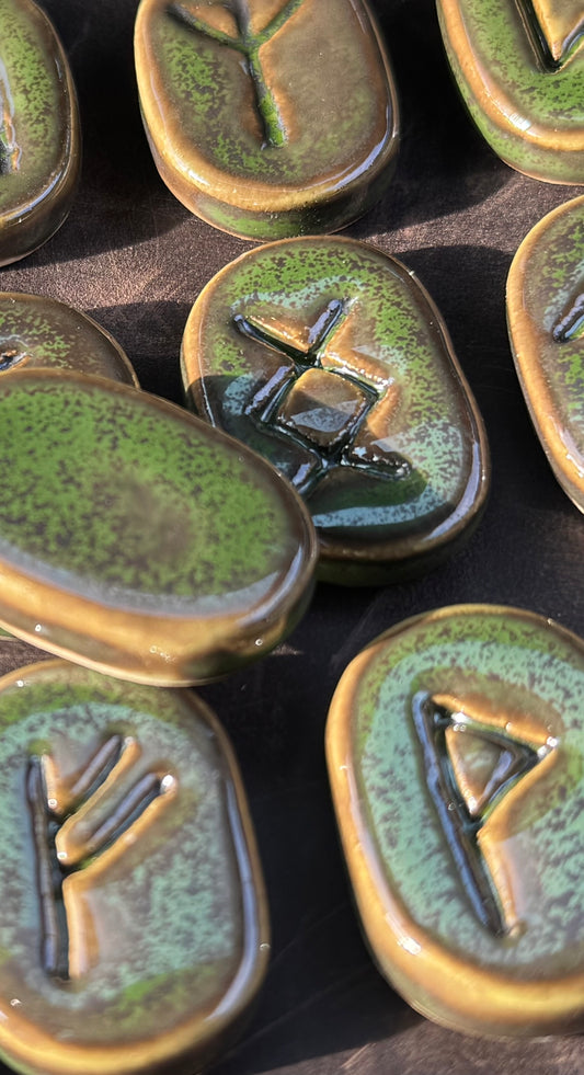 Handcrafted Clay Runes - FOREST GREEN