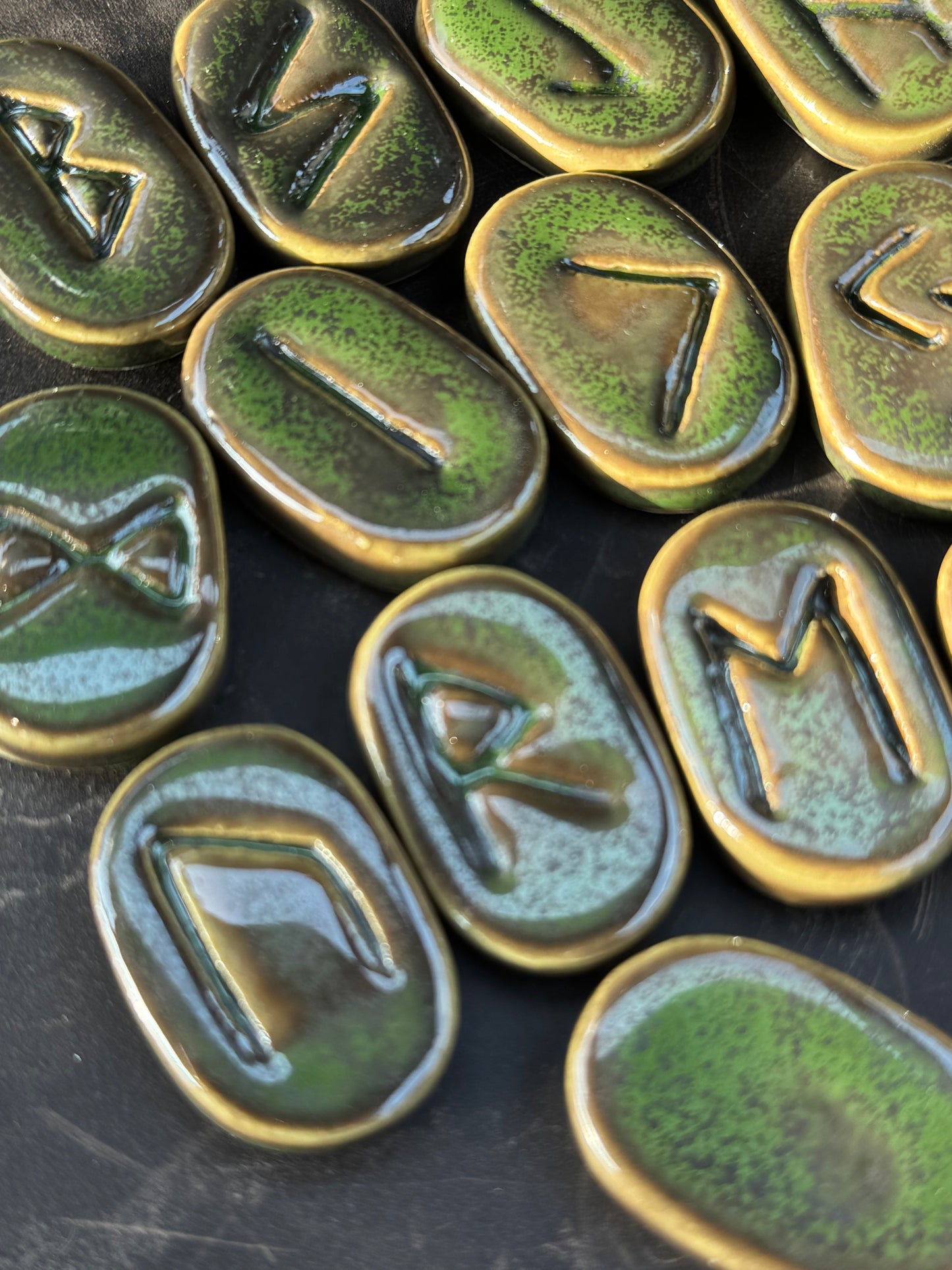 Handcrafted Clay Runes - FOREST GREEN