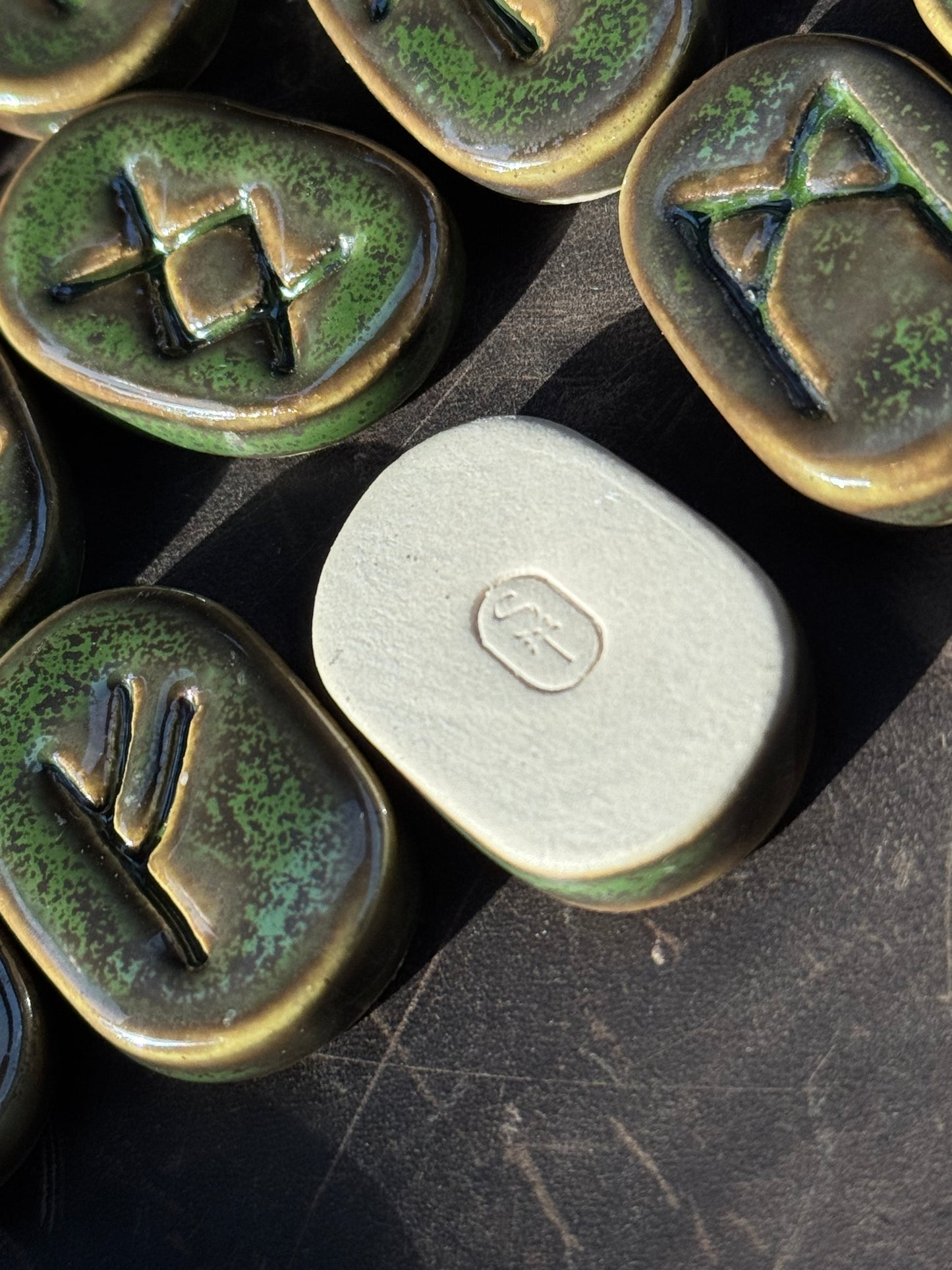 Handcrafted Clay Runes - FOREST GREEN