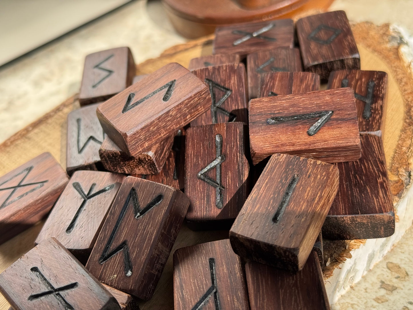 Indian Rosewood Wooden Rune Tiles – Handcrafted 25-Rune Set