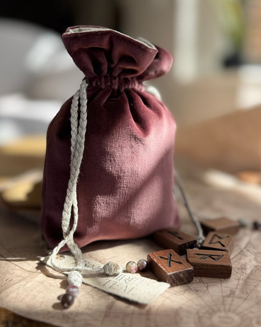 Handmade Italian Ponto Hazelnut Velvet & Natural Linen Rune Bag