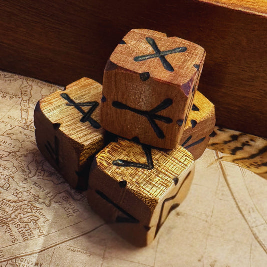 Handcrafted Wooden Rune Dice – Reclaimed Sapele Hardwood (Set of 4, Elder Futhark)