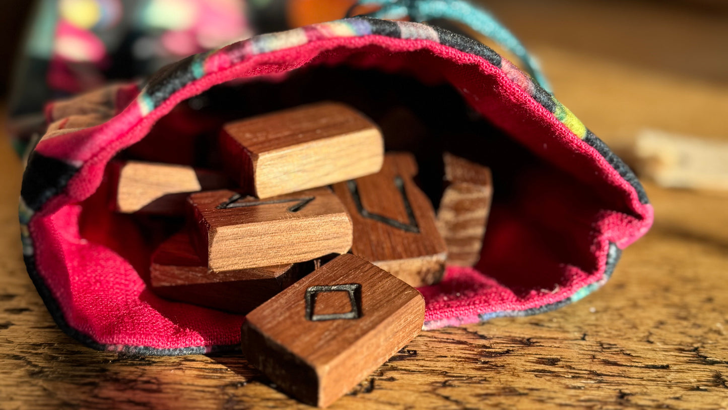 Handmade Tropical Velvet & Deep Cerise Pink Linen Rune Bag