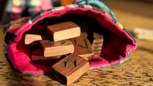 Handmade Tropical Velvet & Deep Cerise Pink Linen Rune Bag