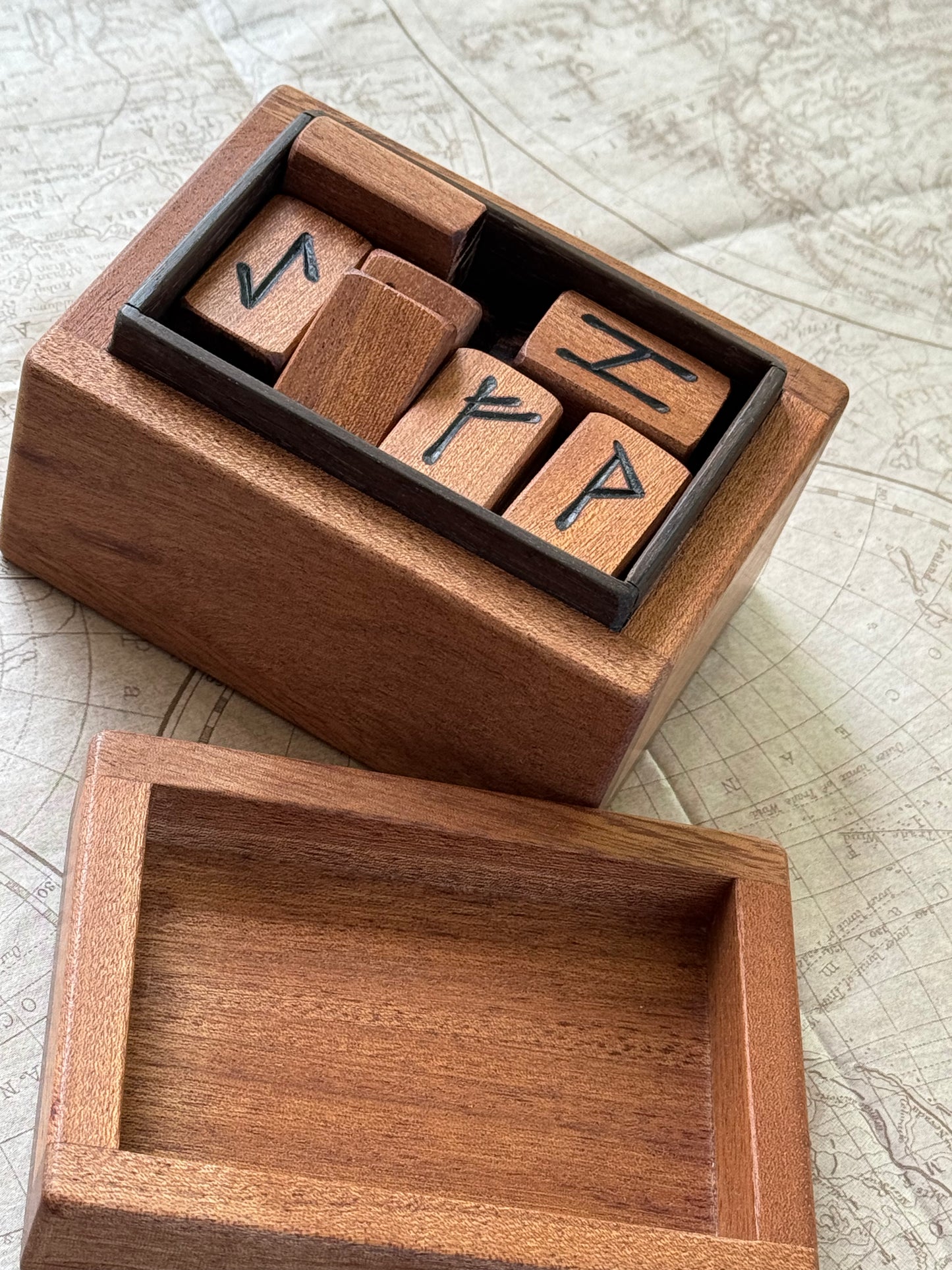 Metal Rune Box Handmade Mahogany Rune Box with Bog Oak Inlay – Sapphire and Teal