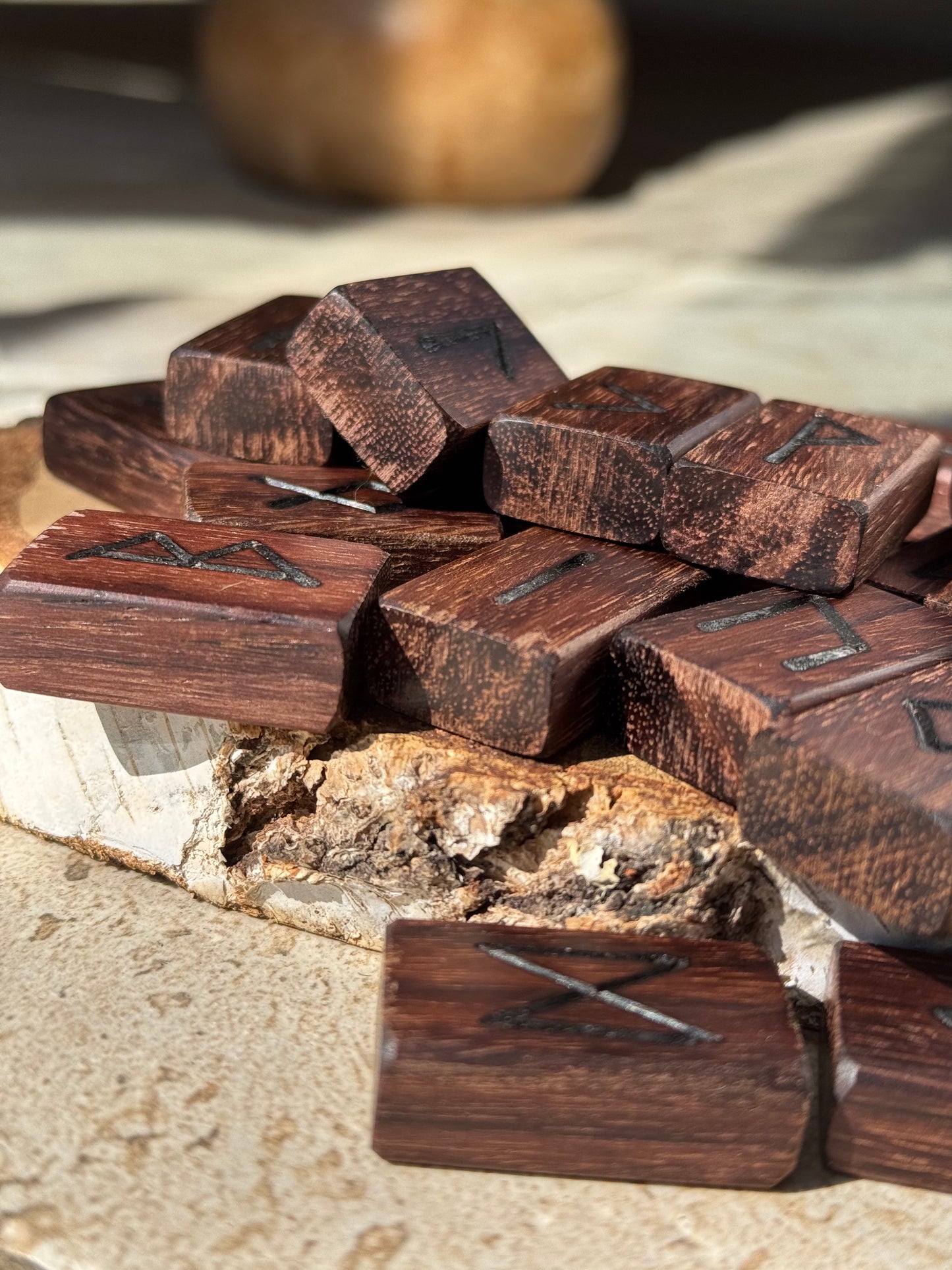 Indian Rosewood Wooden Rune Tiles – Handcrafted 25-Rune Set