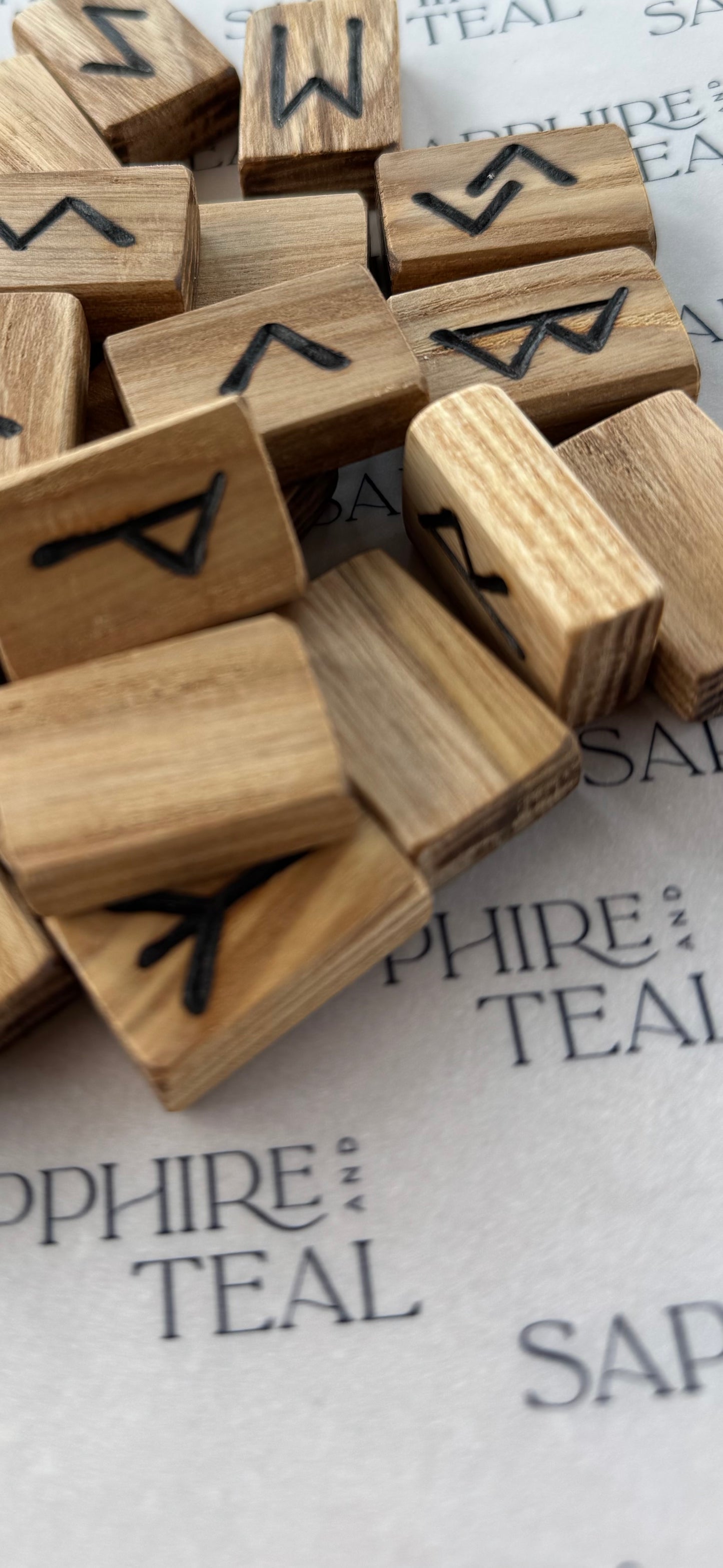Ash Wood Rune Tiles – Handcrafted 25-Rune Set