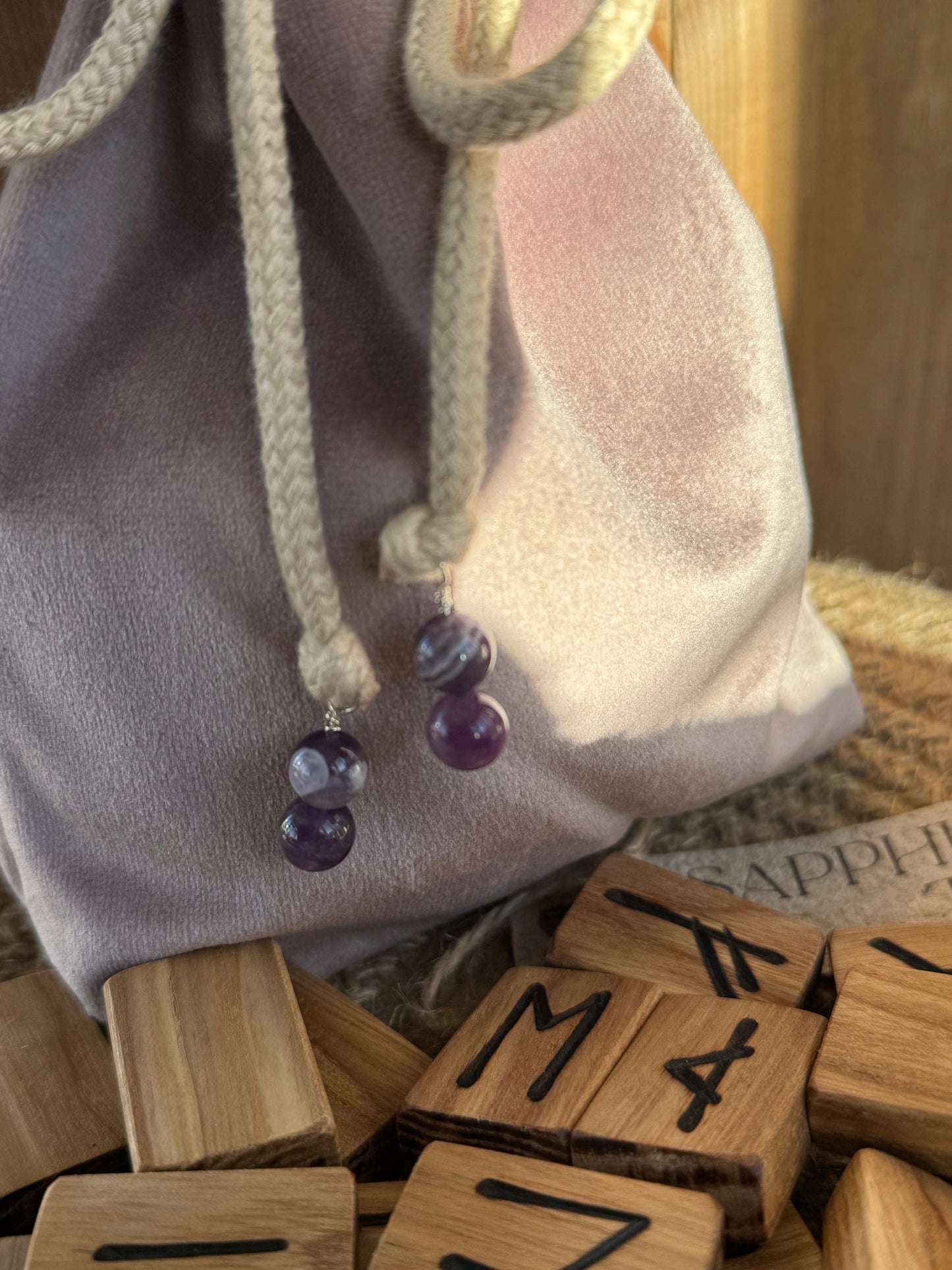 Handmade Blush Pink Velvet & Duck Egg Blue Linen Rune Bag