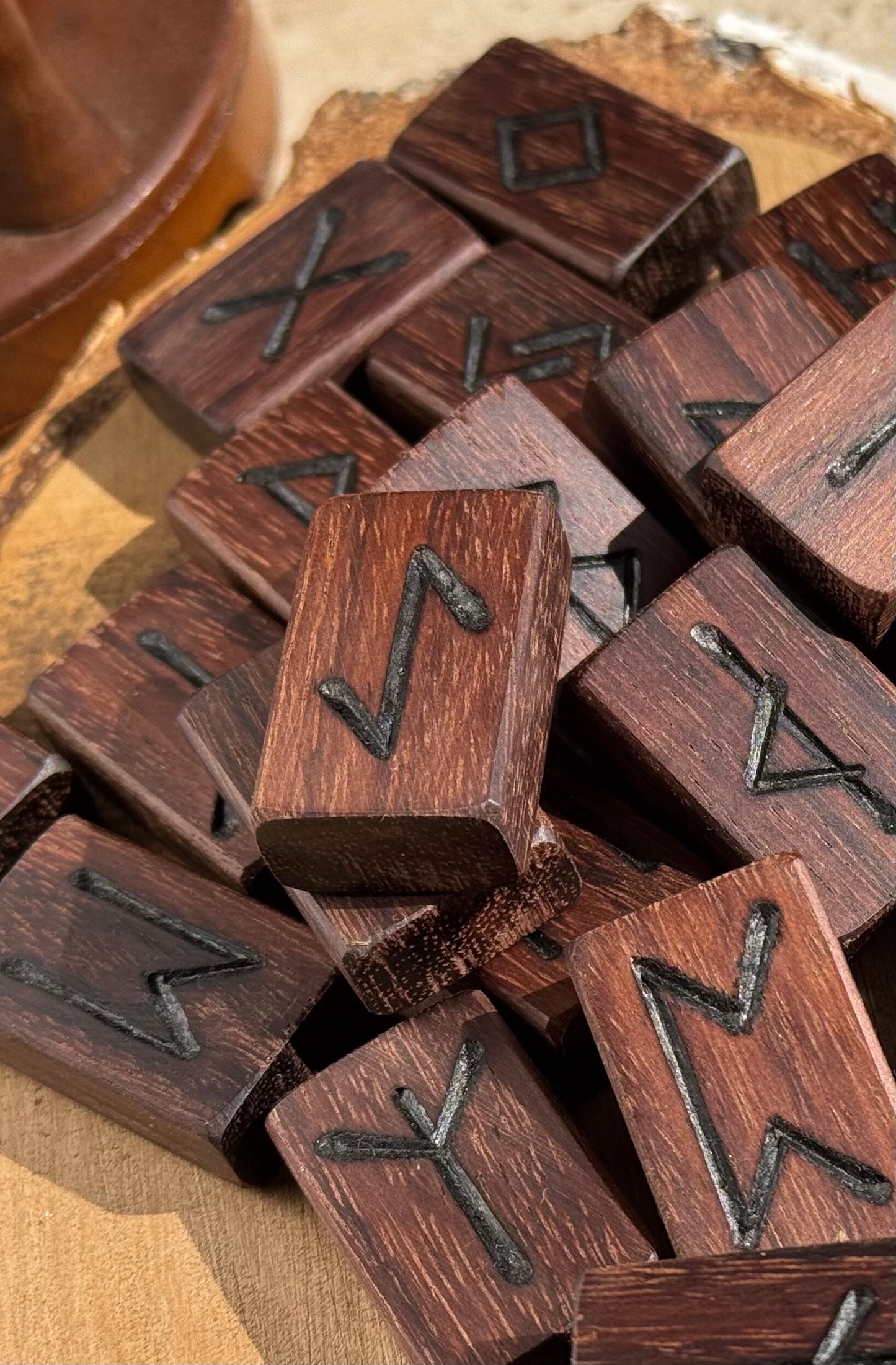 Indian Rosewood Wooden Rune Tiles – Handcrafted 25-Rune Set